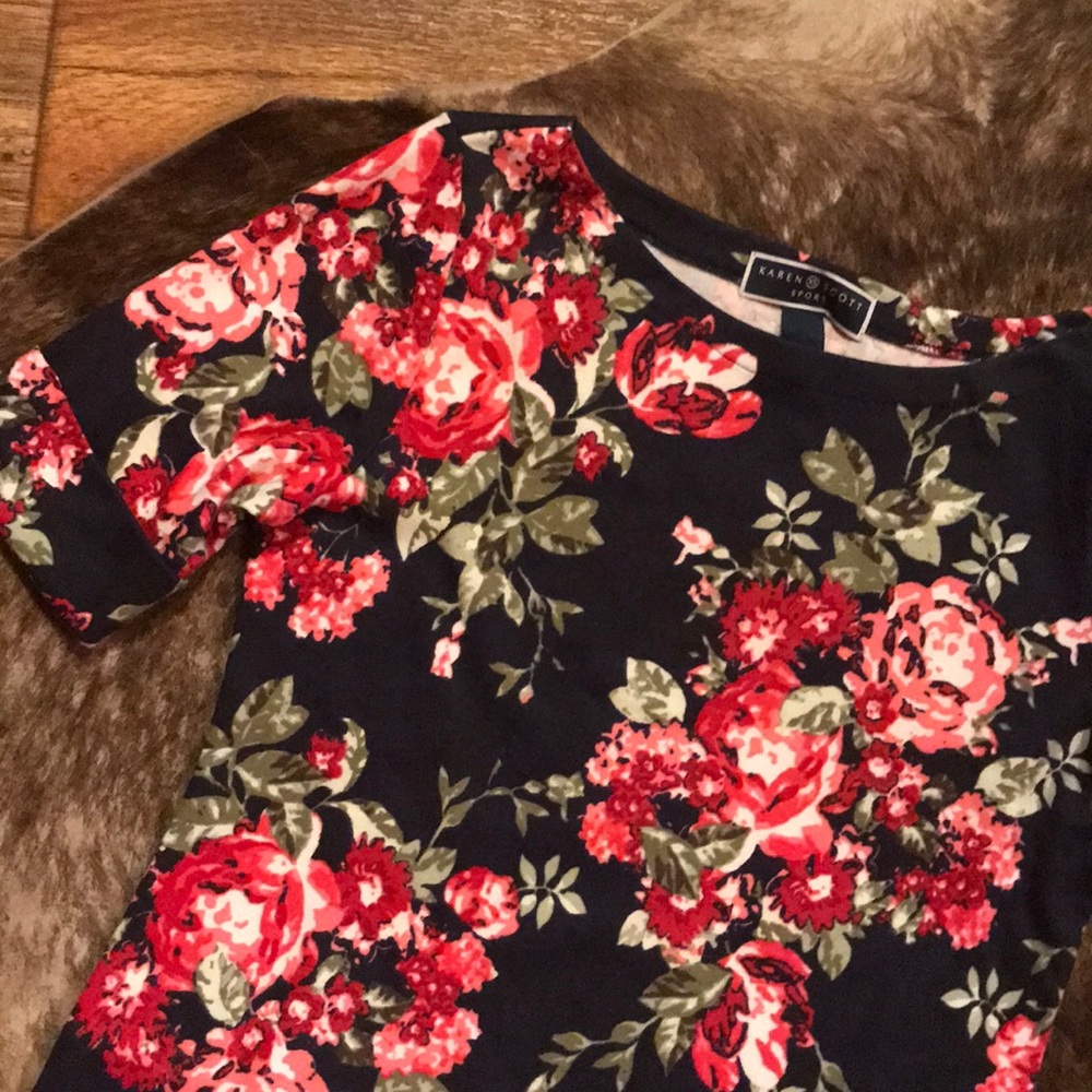 Karen Scott Sport Navy Blue Floral Cozy Dress XS - Picture 5 of 8